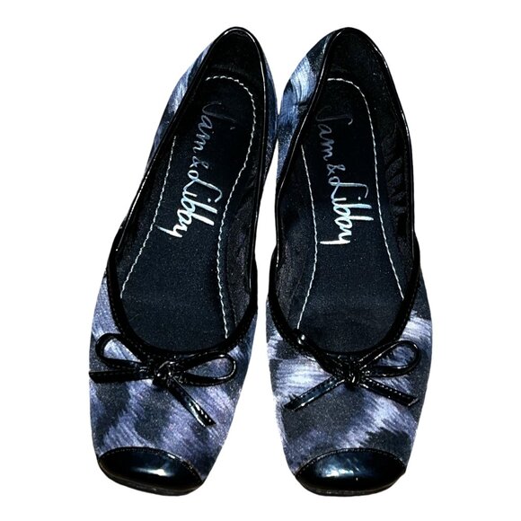 Sam & Libby Zees Shiny Canvas Abstract Bow Front Flat Shoes Sz 5.5 M Womens Blac - Picture 2 of 13